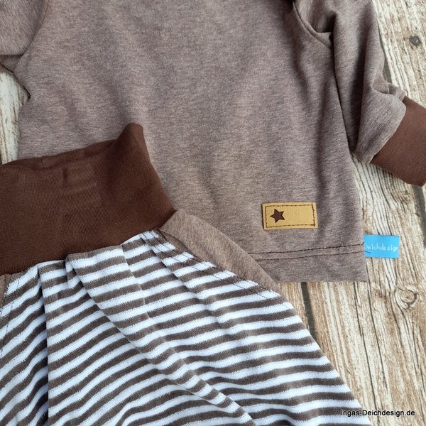 Babyset Shirt und Pumphose, braun Ringel Größe 62